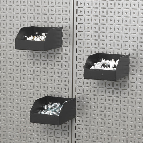 OmniWall Metal Hardware Storage Bins 3-Pack on steel slatwall