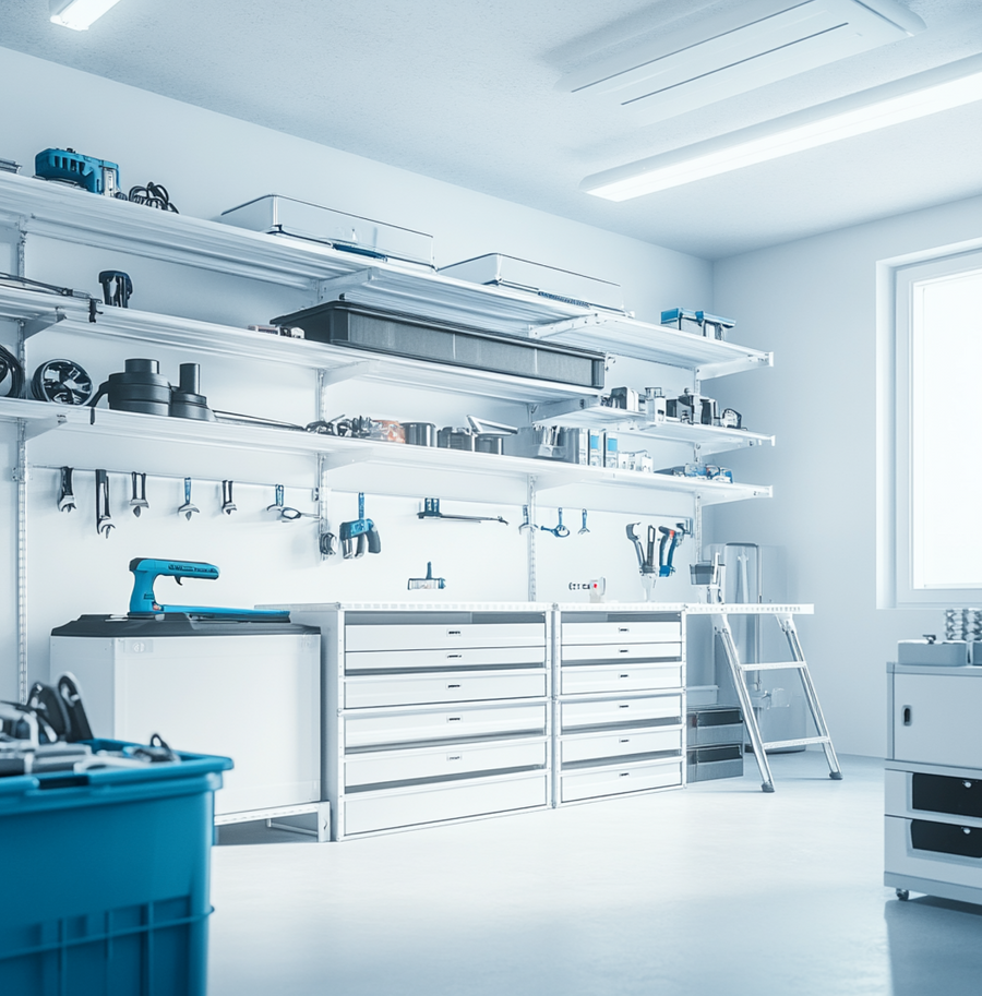 American-made steel garage storage system installed by Shop Designs
