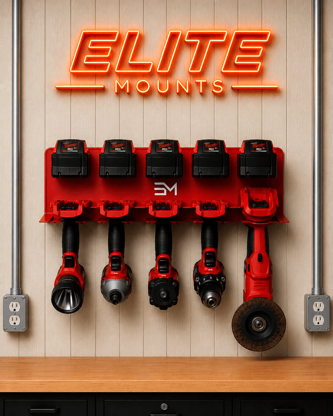 Elite Mounts Drill and Battery Organizer - Compatible with Milwaukee 18v Battery, photo 5 of 5