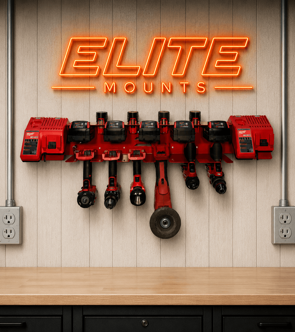 Elite Mounts Drill and Battery Charging Station - Compatible with Milwaukee 12v, 18v Battery, photo 6 of 6