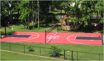 Adjustable net system on a backyard multi-sport court
