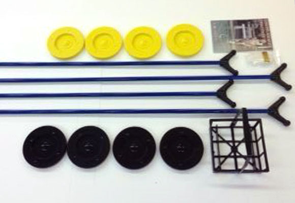 Deluxe fiberglass shuffleboard set with discs and scoreboard